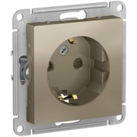 Механизм розетки 1-м СП ATLAS DESIGN с заземл. защ. шторки 16А шампань SchE ATN000545