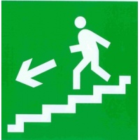 Знак "Направление к эвакуационному выходу по лестнице вниз" флуоресцентный 200х200